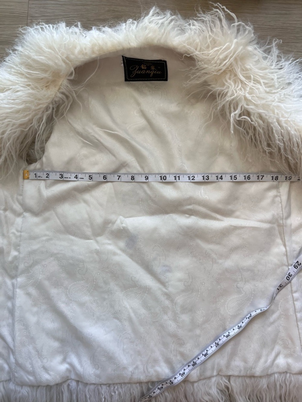 Cream White Mongolian Lamb Fur Vest Plush Shaggy Tibetan Lamb Boho Paisley S-M - Picture 7 of 9